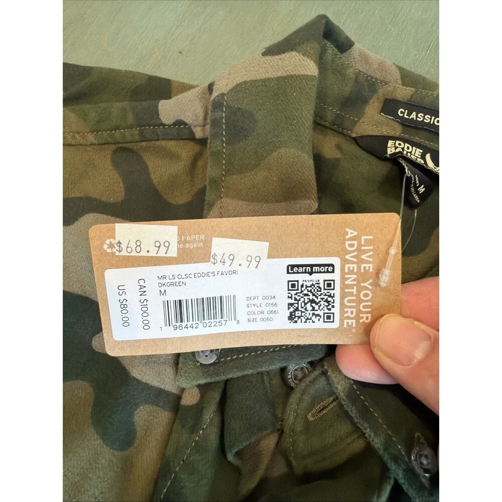 NWT Eddie Bauer Mens‎ Medium Favorite Flannel Shirt Camo Green Long Sleeve M New